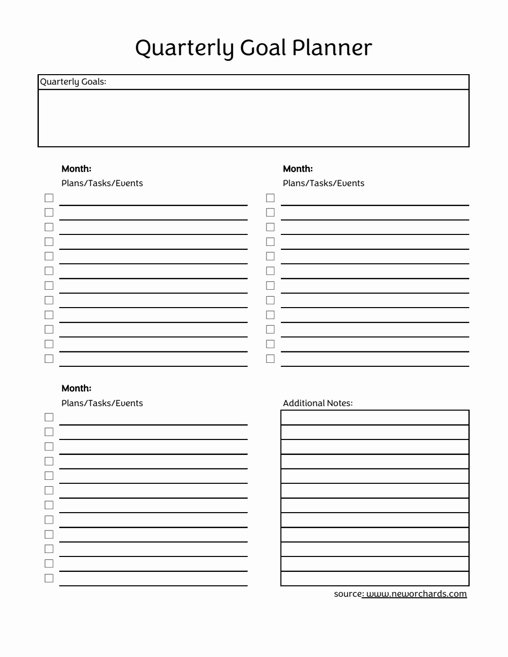Free Basic Quarterly Goal Planner in Excel Format