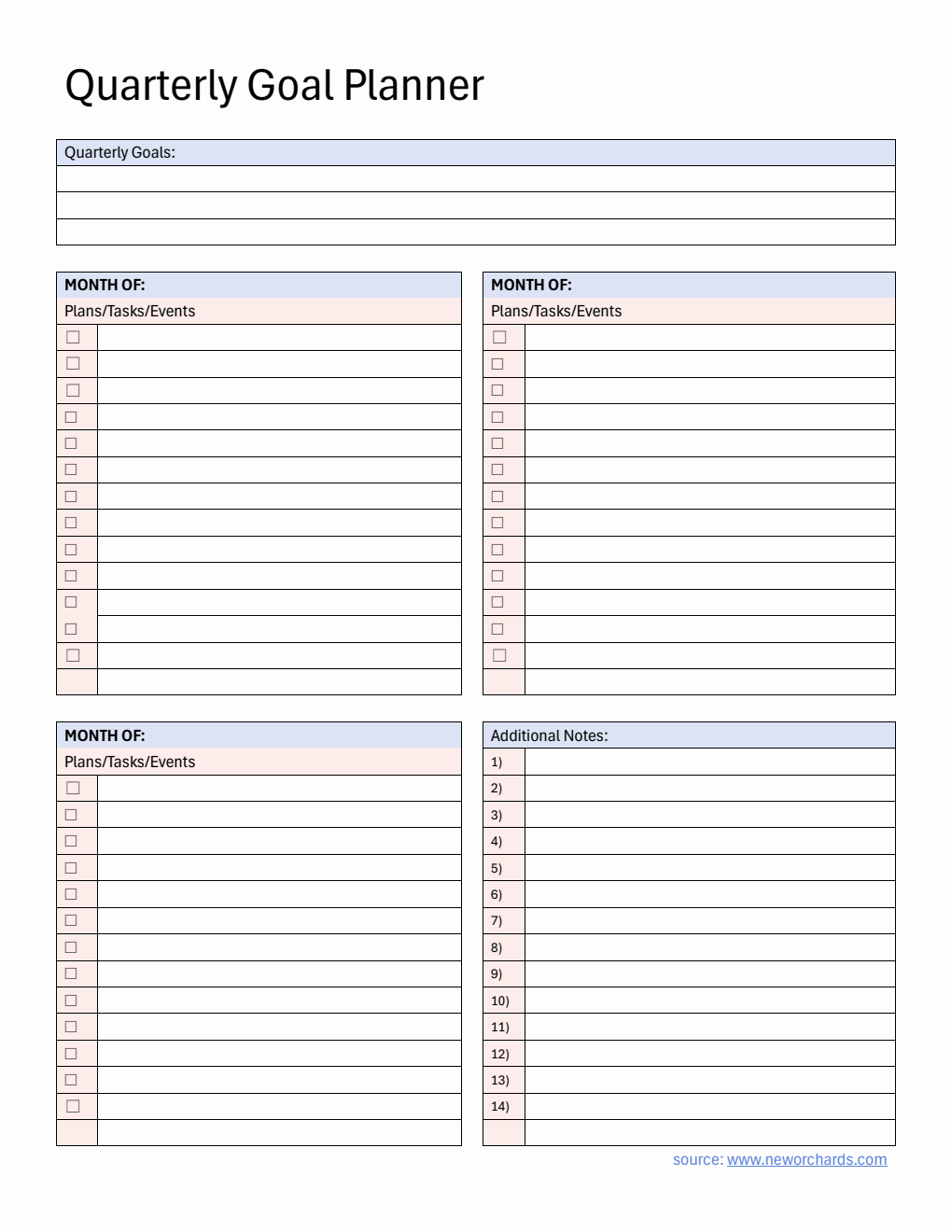 Free Editable Quarterly Goal Planner in PDF Format