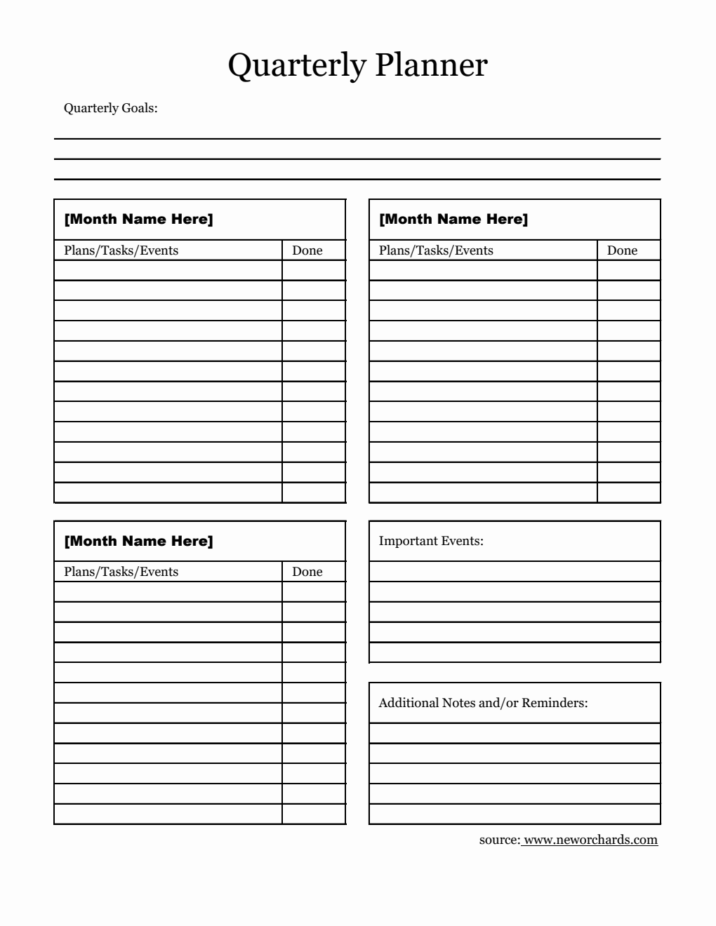 Free Excel Quarterly Planner (Blank)
