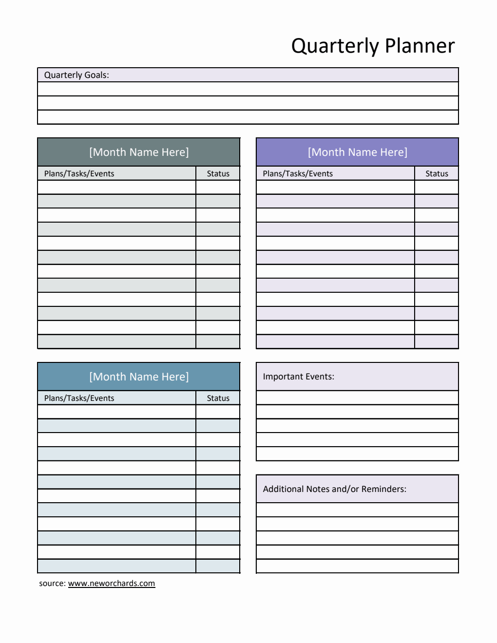 Free Excel Quarterly Planner (Striped)