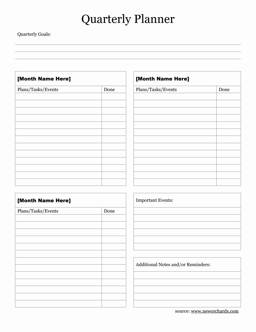 Free Word Quarterly Planner (Blank)