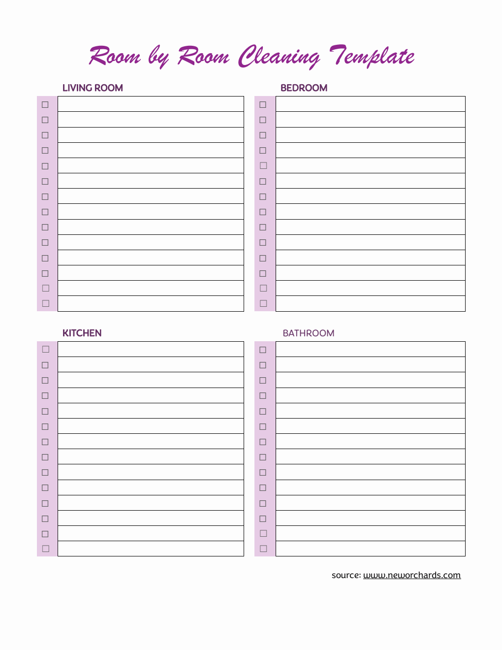 Editable  Room-by-Room Cleaning Template - Free PDF Download