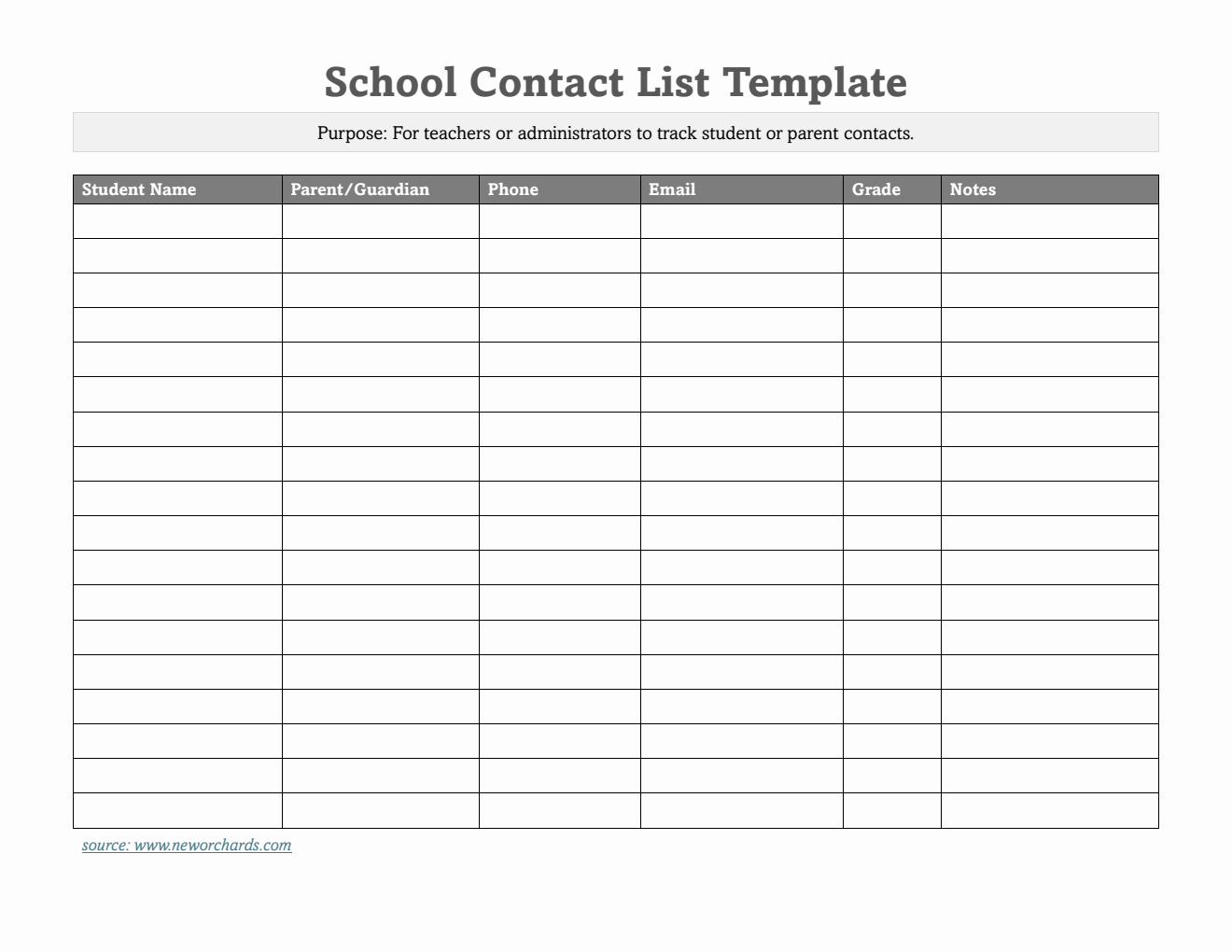 Free Printable Student Contact List Template (Word)