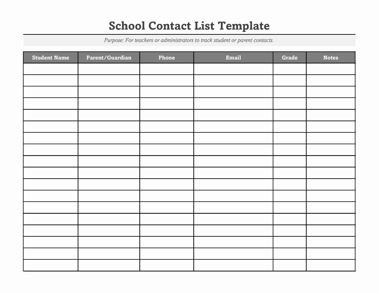 Free Printable Student Contact List Template (Excel)