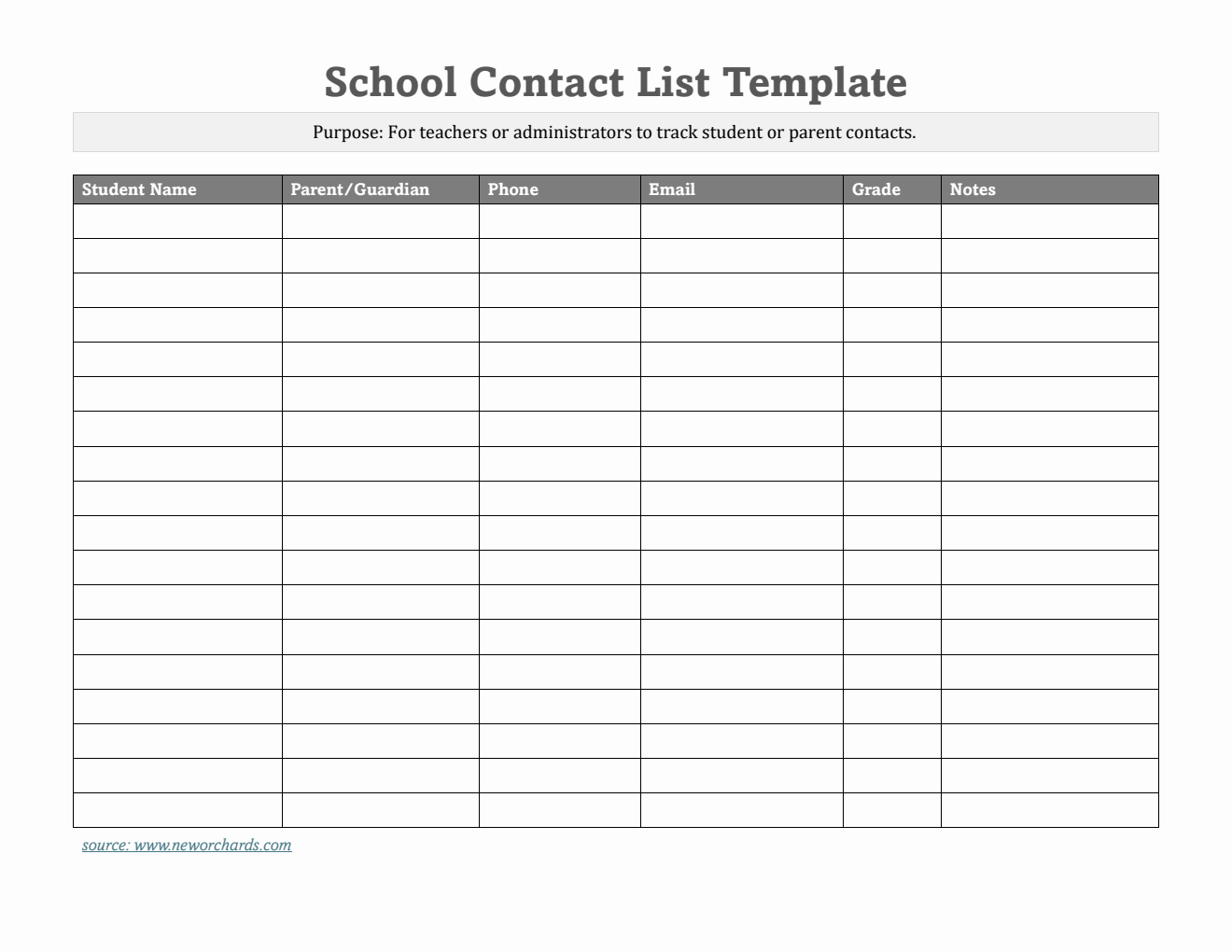 Free Printable Student Contact List Template (PDF)