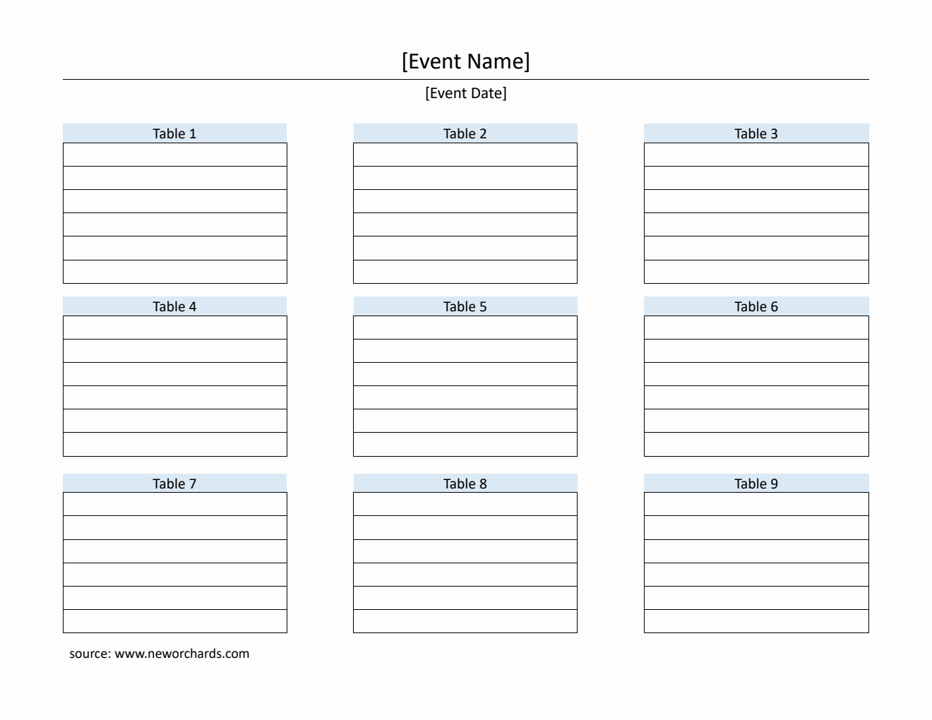 Free Simple Seating Chart Template in Word