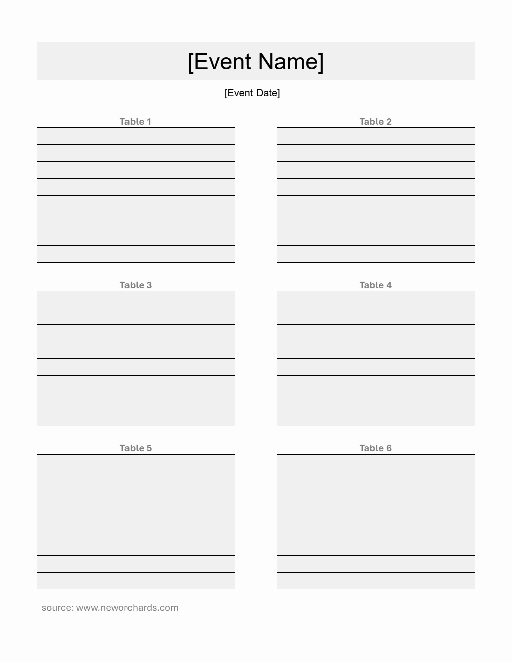 Free Downloadable Seating Chart Template in PDF