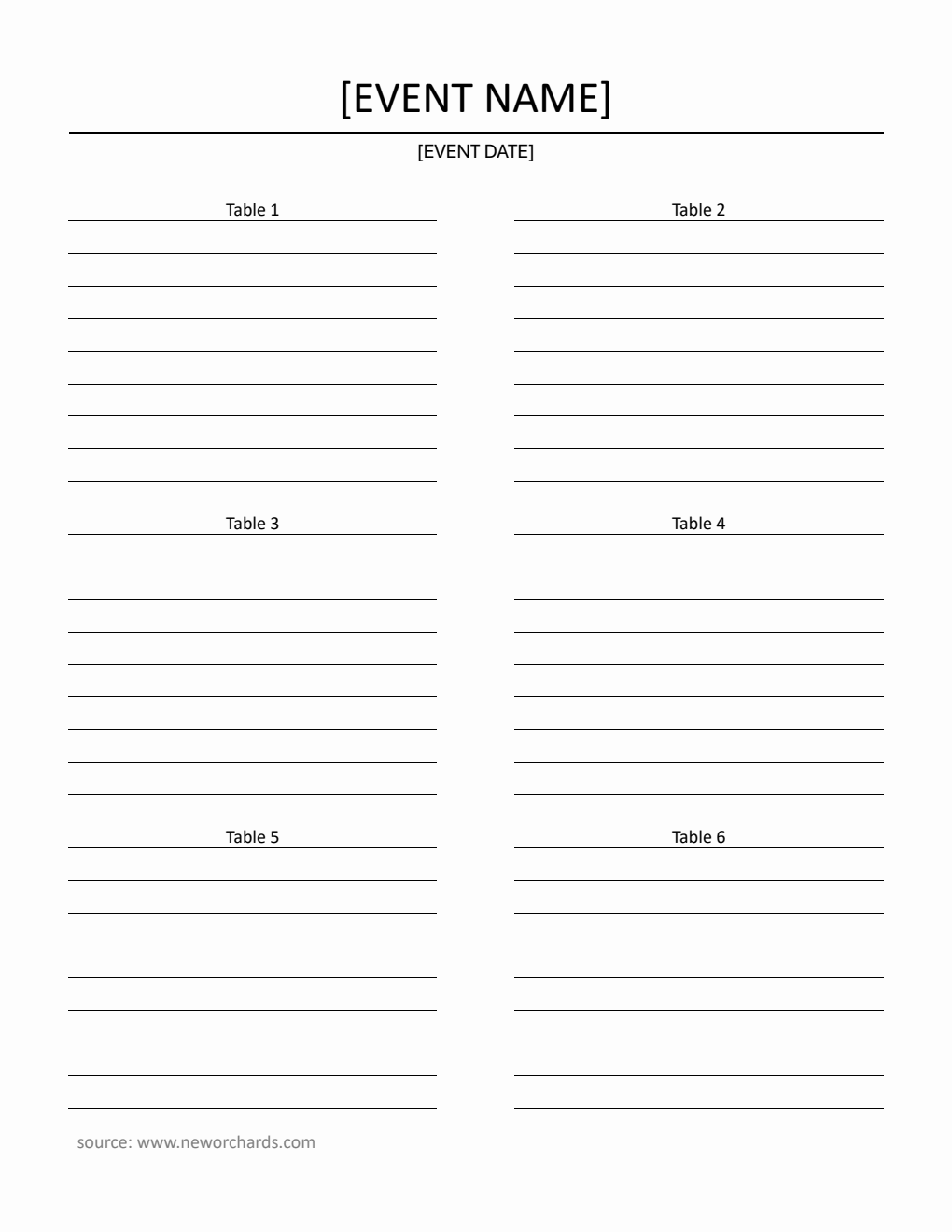 Free  Seating Chart Template in Word