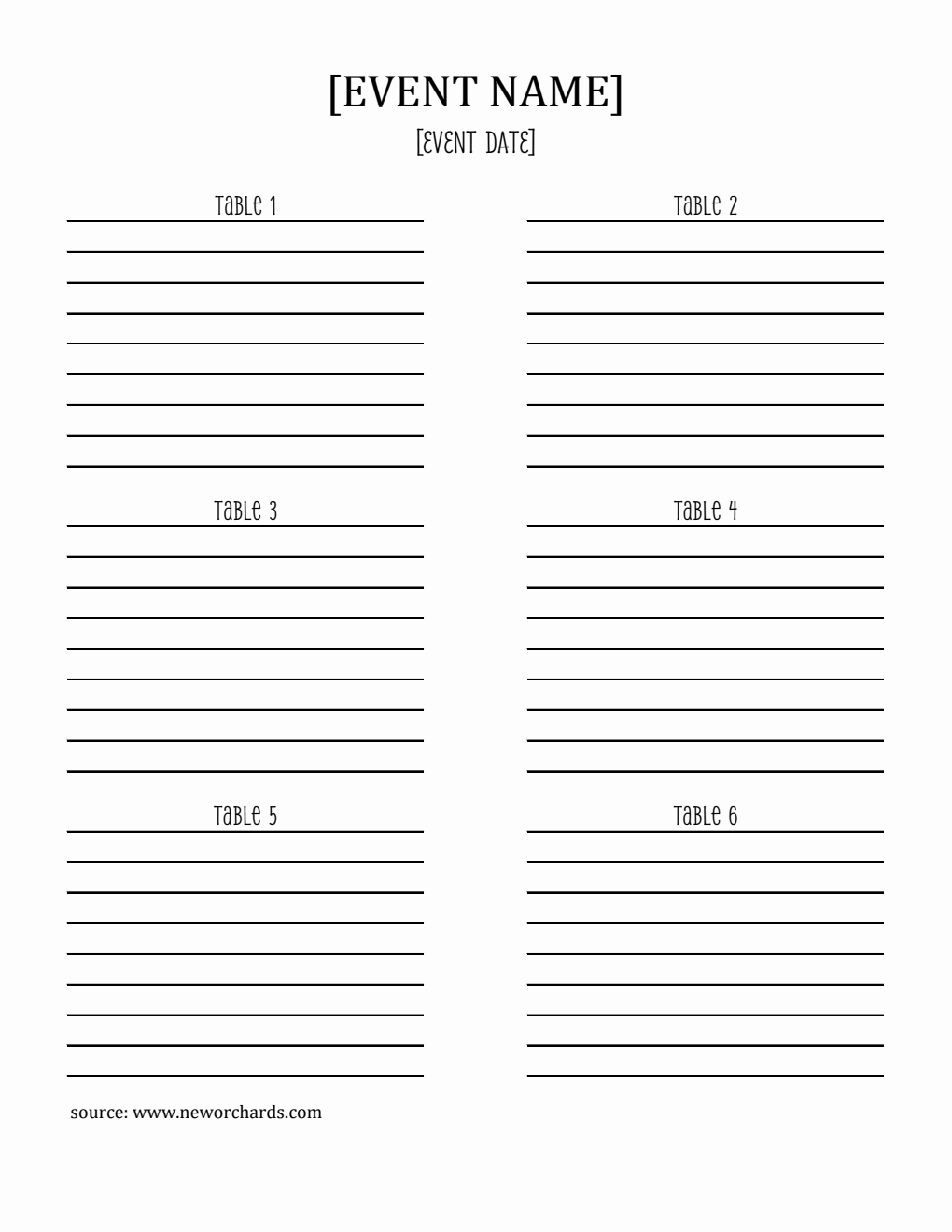 Free Printable Seating Chart Template in Excel