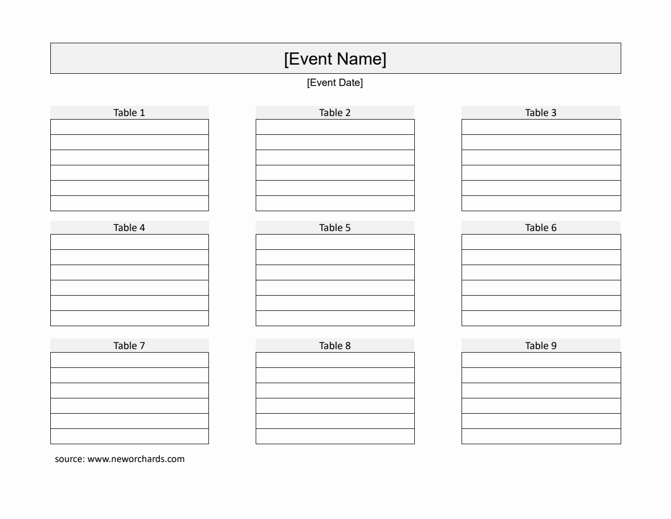Free Landscape Seating Chart Template in PDF