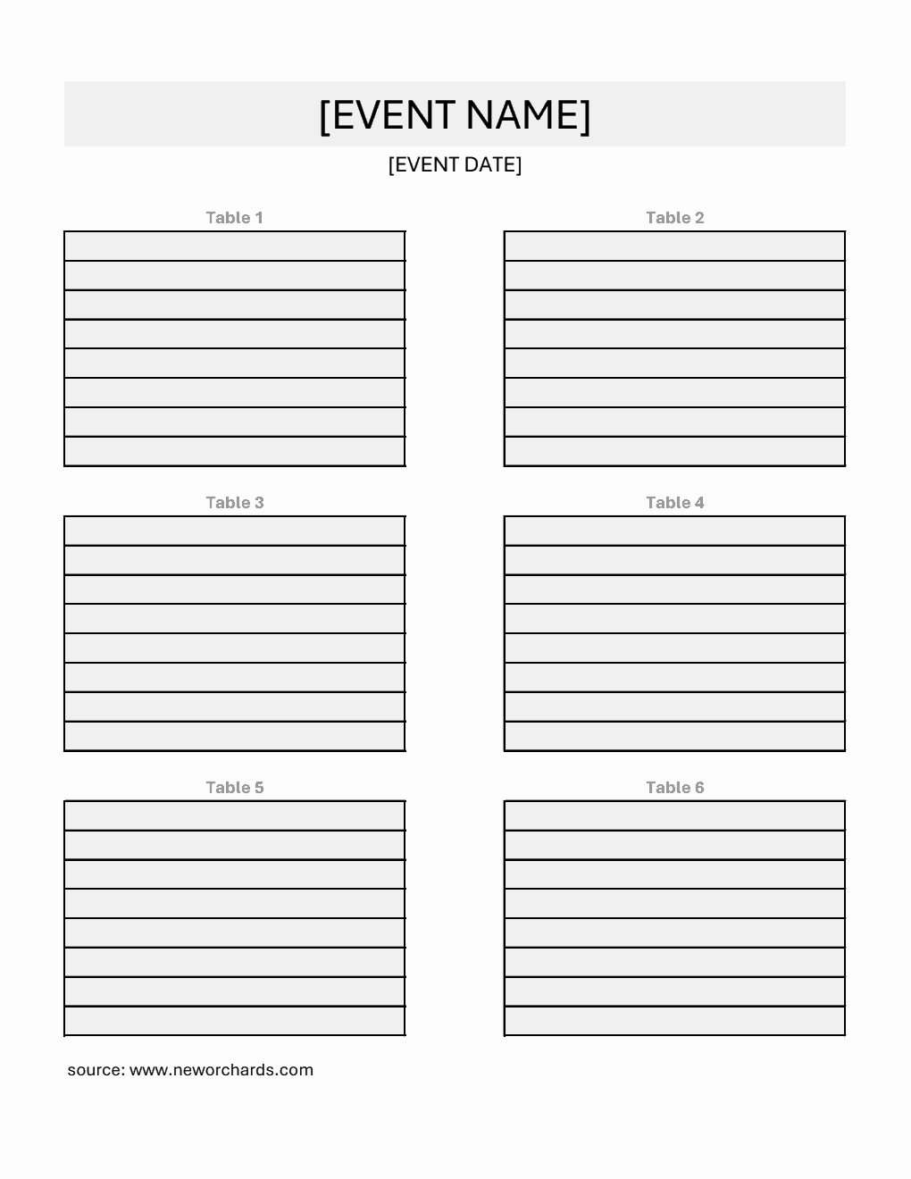 Free Downloadable Seating Chart Template in Excel