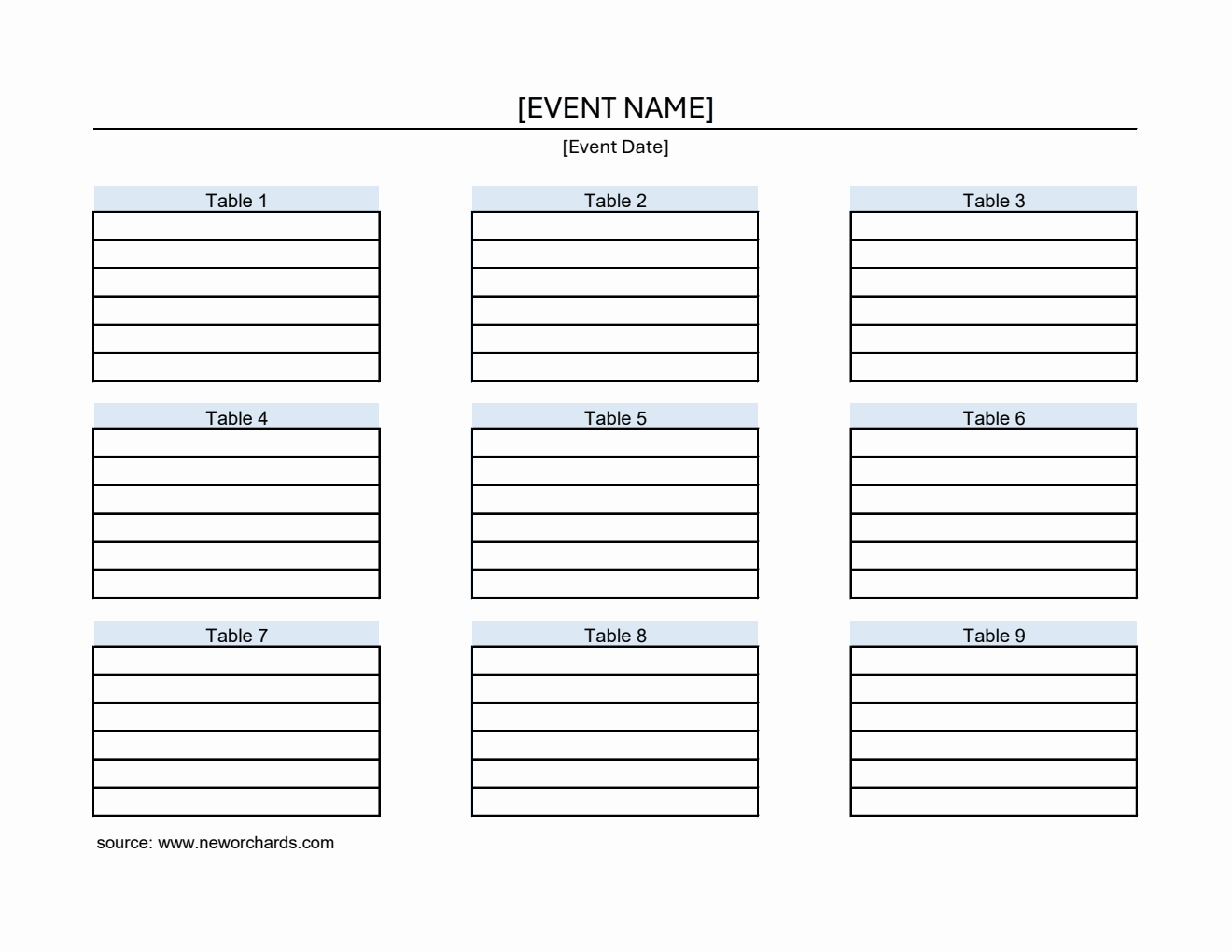 Free Simple Seating Chart Template in Excel