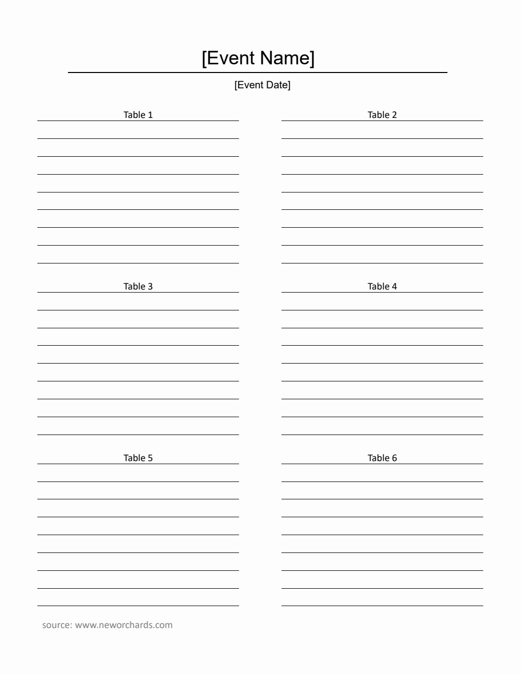 Free  Seating Chart Template in PDF