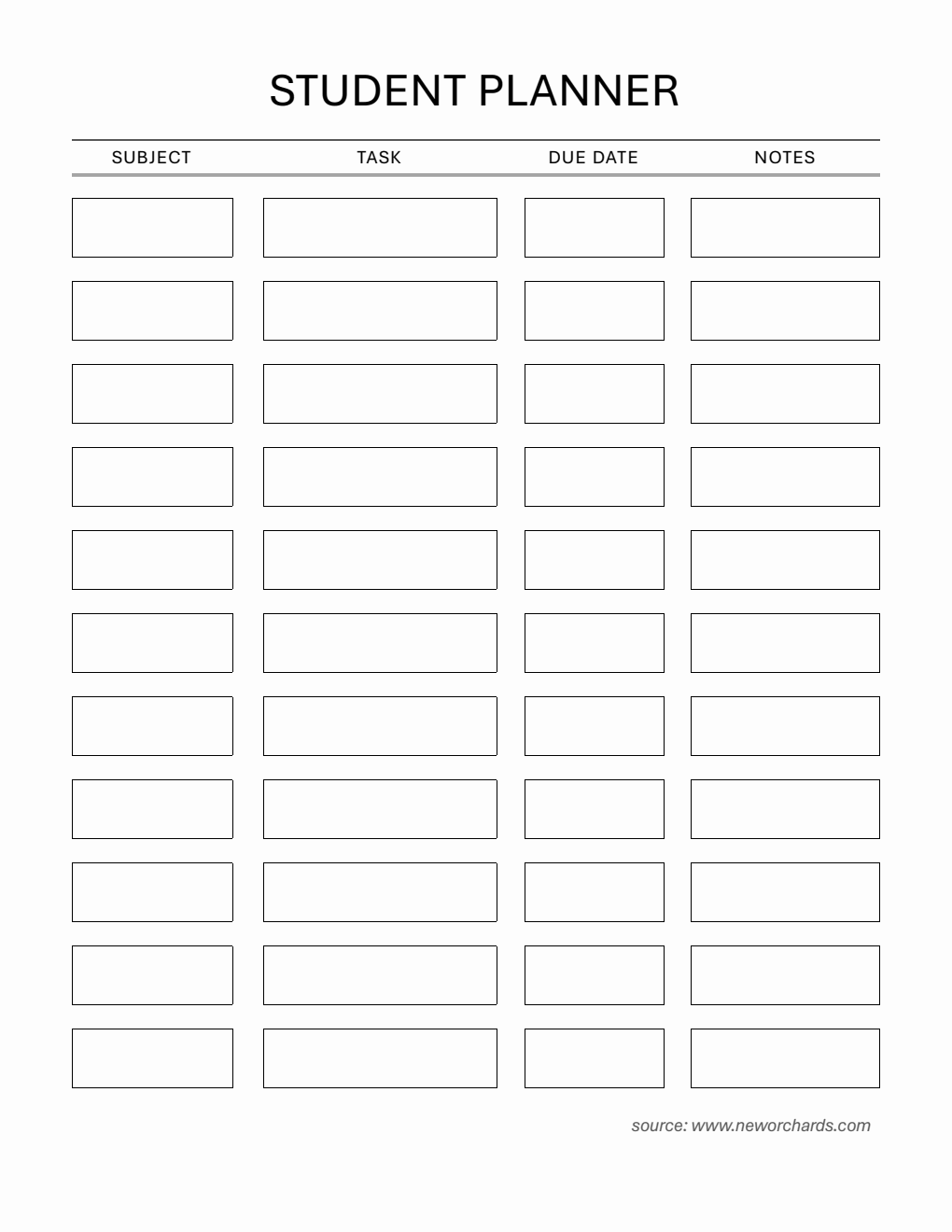Student Planner Template - Free Word Download (Printable)