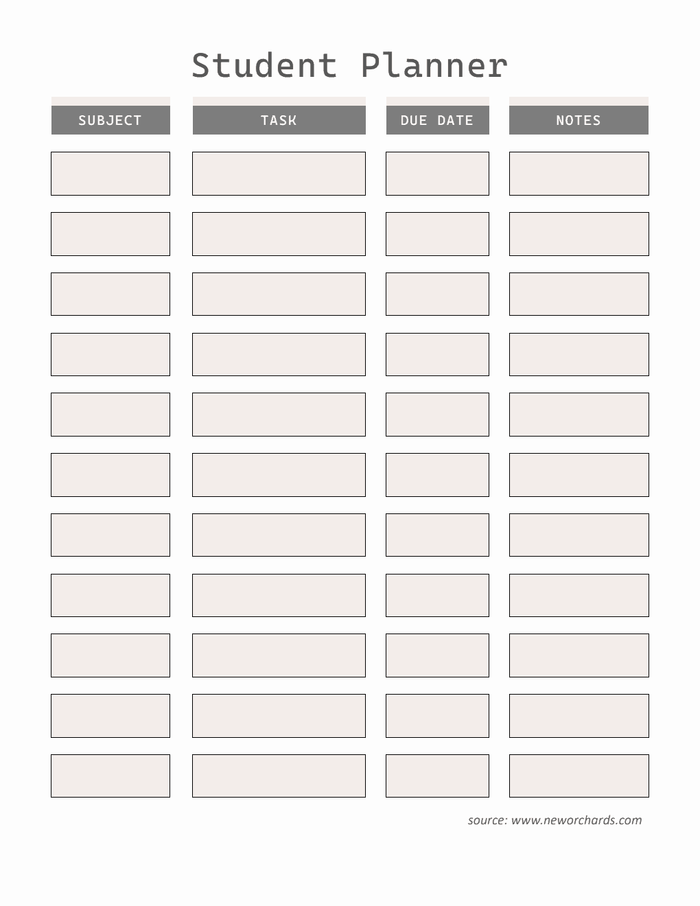 Student Planner Template - Free Word Download (Grey)