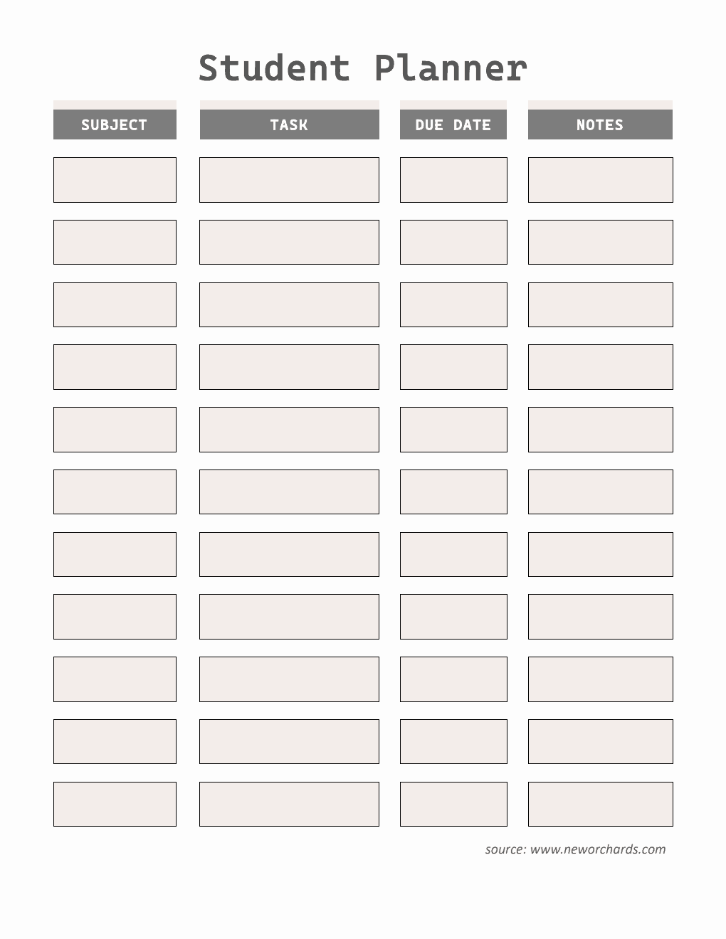 Student Planner Template - Free PDF Download (Grey)