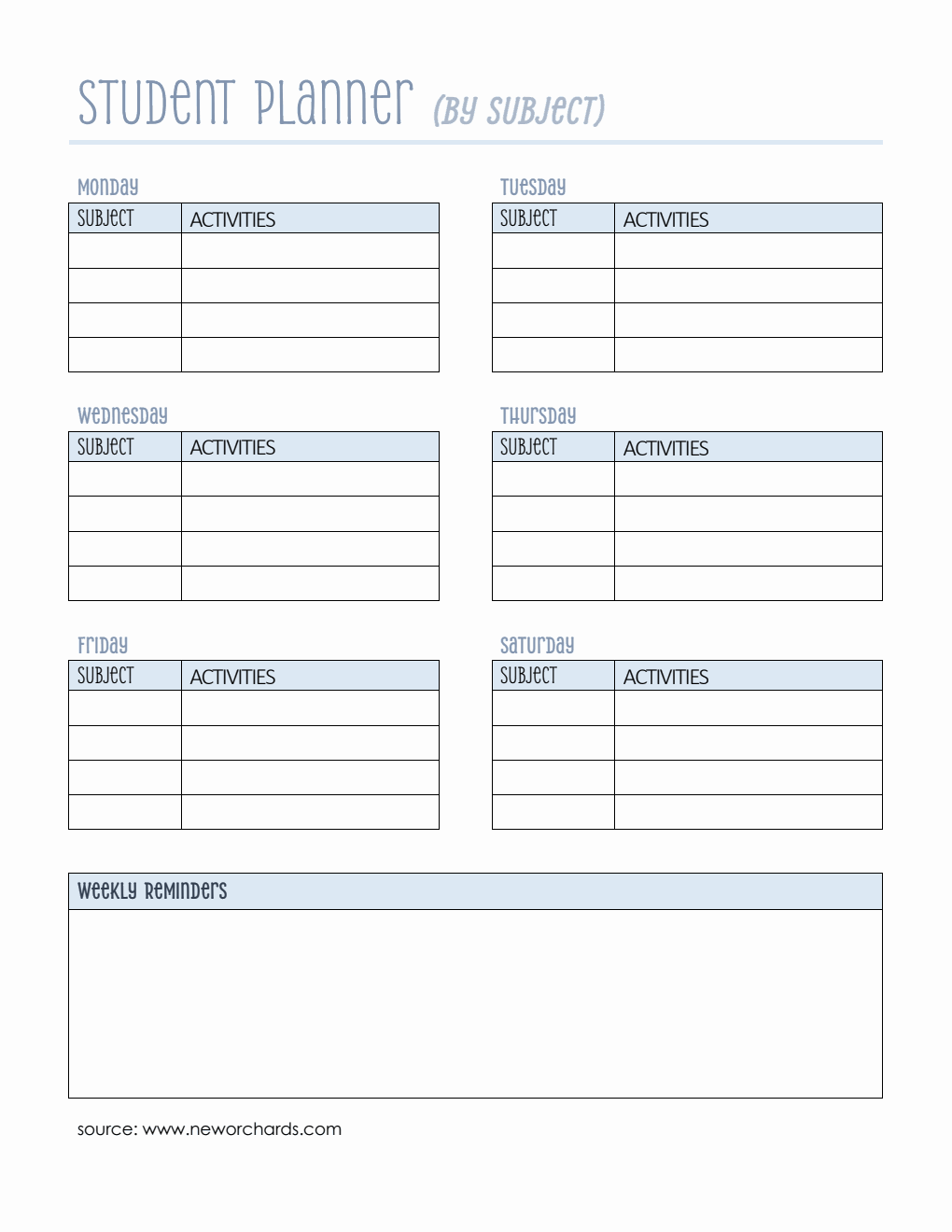 Free Student Planner Template  in PDF Format (Downloadable)