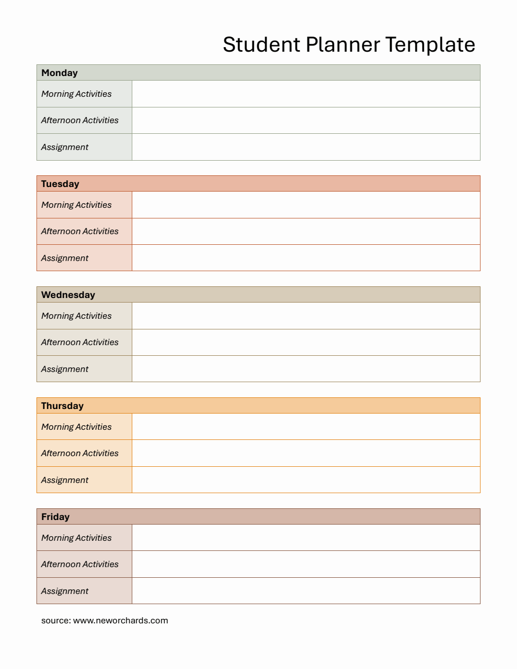 Free Student Planner Template  in Word Format (Simple)