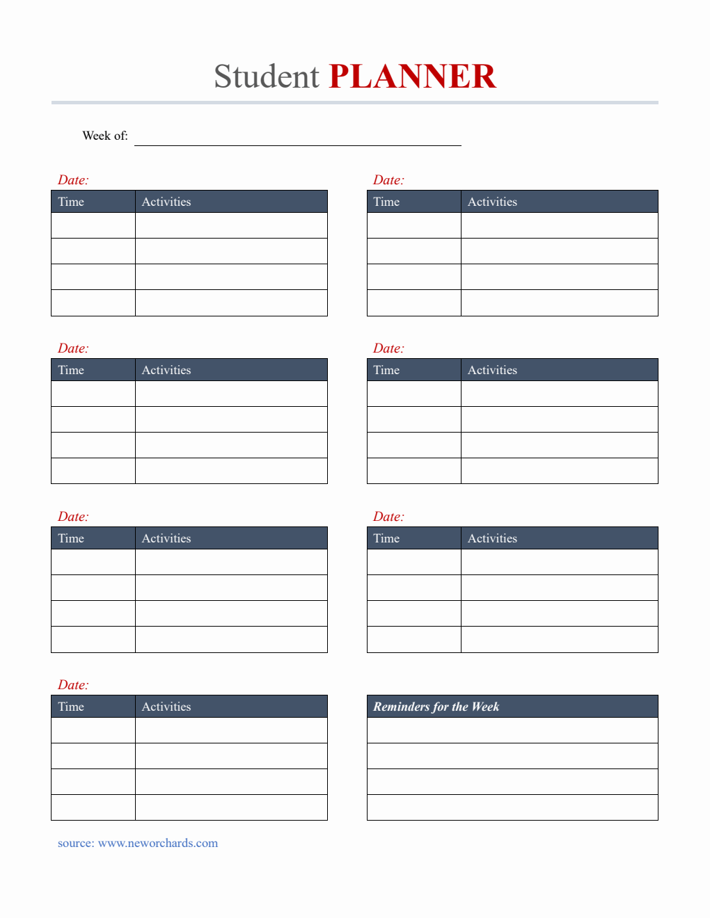 Free Student Planner Template  in PDF Format (Editable)