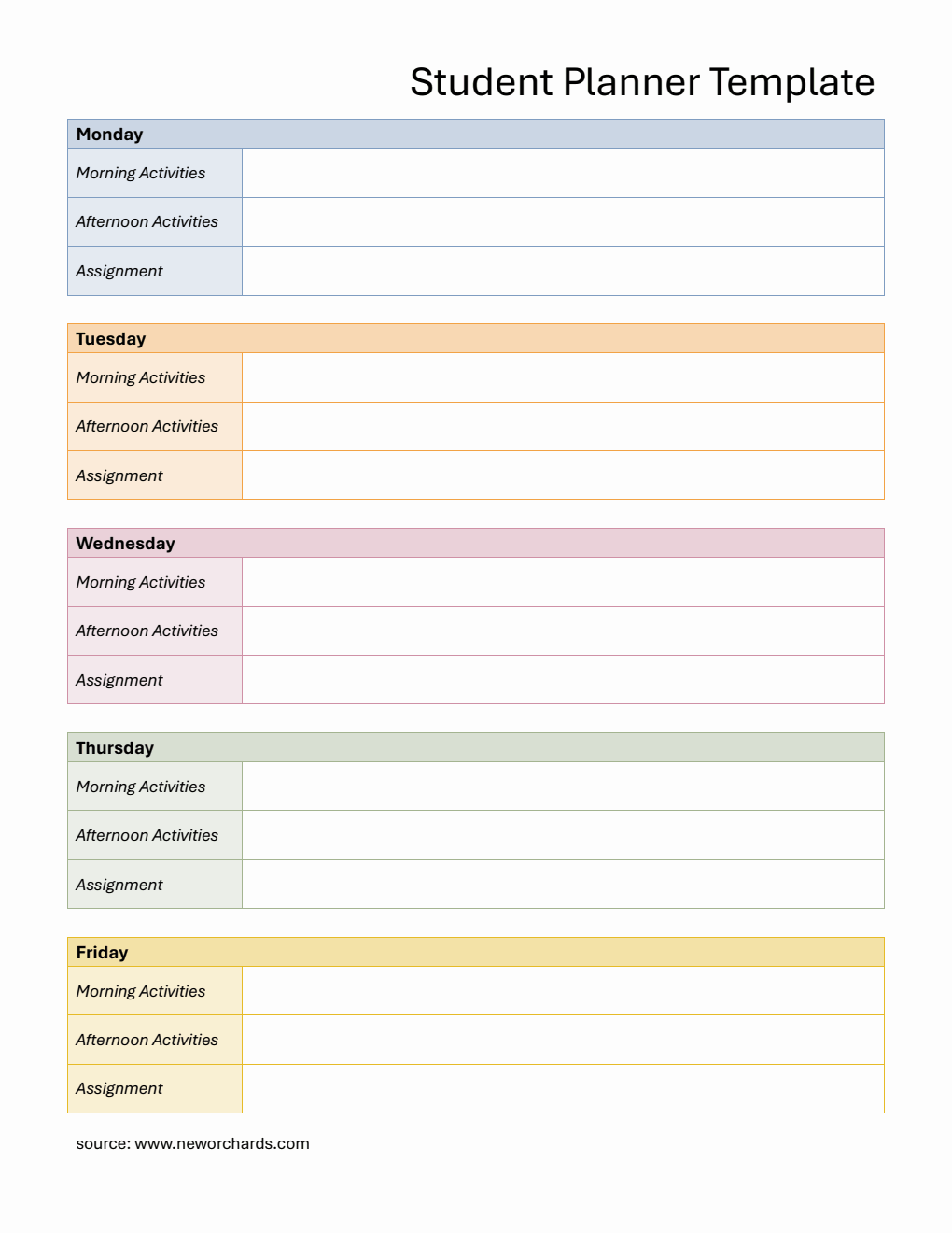 Free Student Planner Template  in PDF Format (Simple)