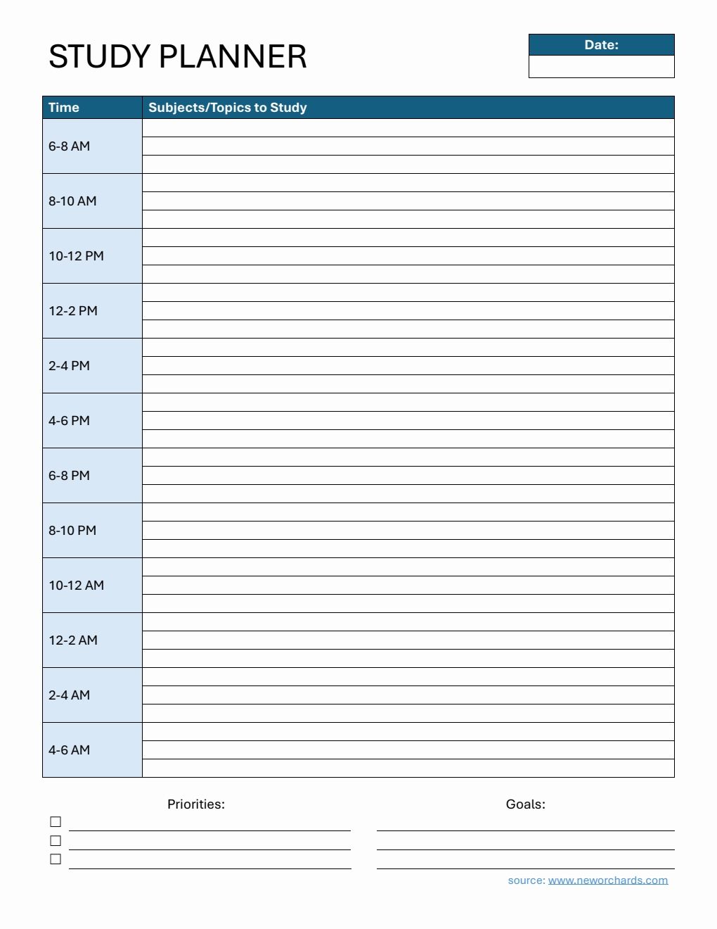 Free Editable Study Planner in Word