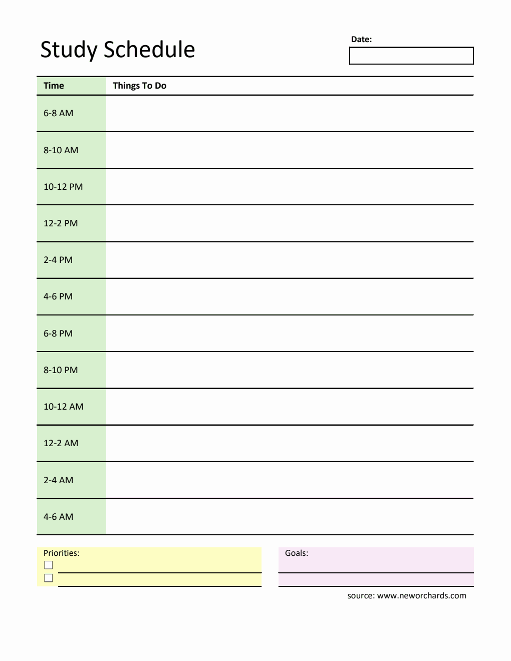 Free  Study Planner in Excel