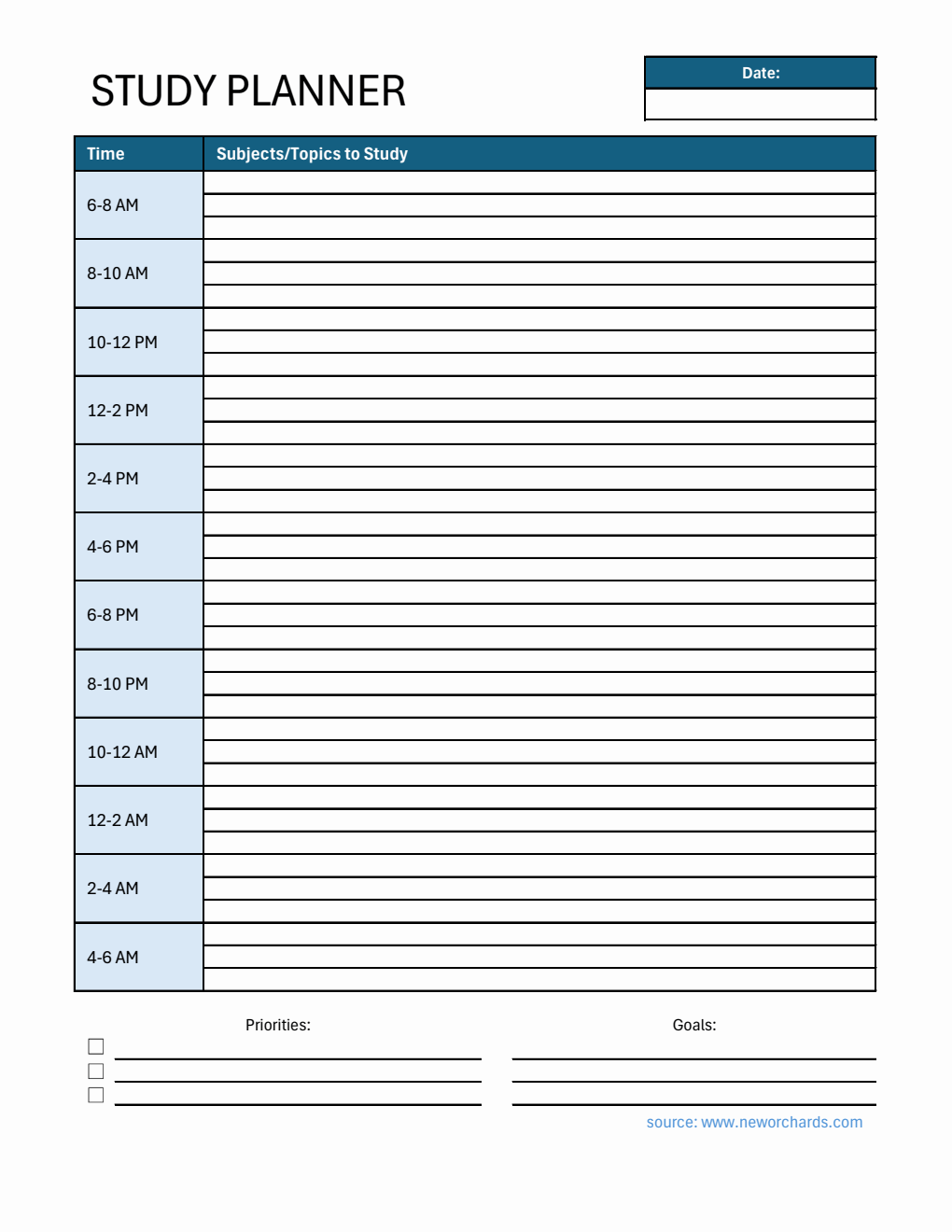 Free Editable Study Planner in Excel