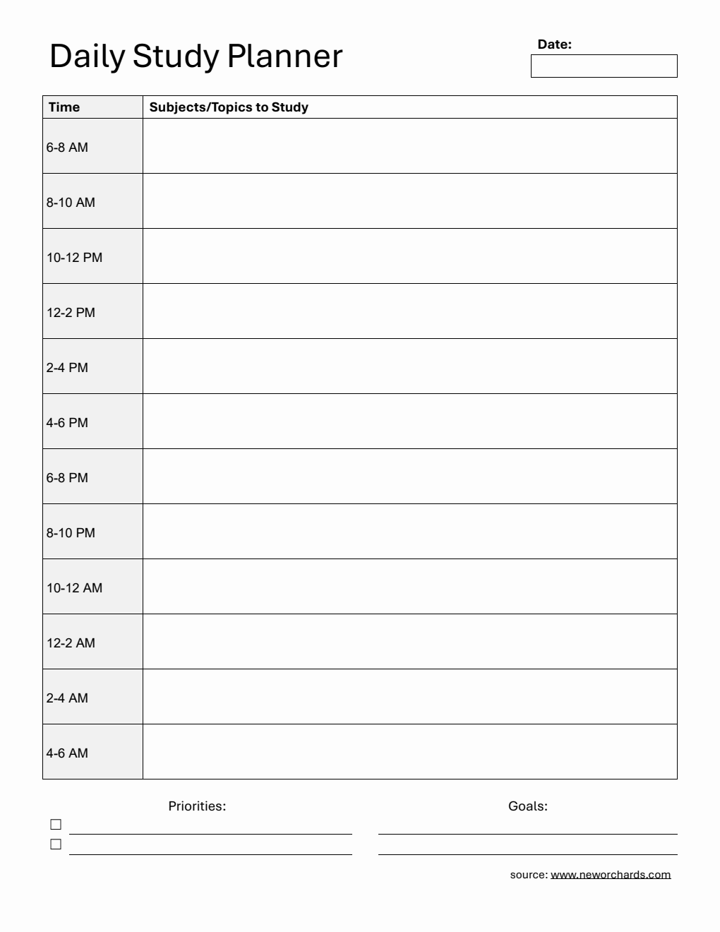 Free Blank Study Planner in PDF