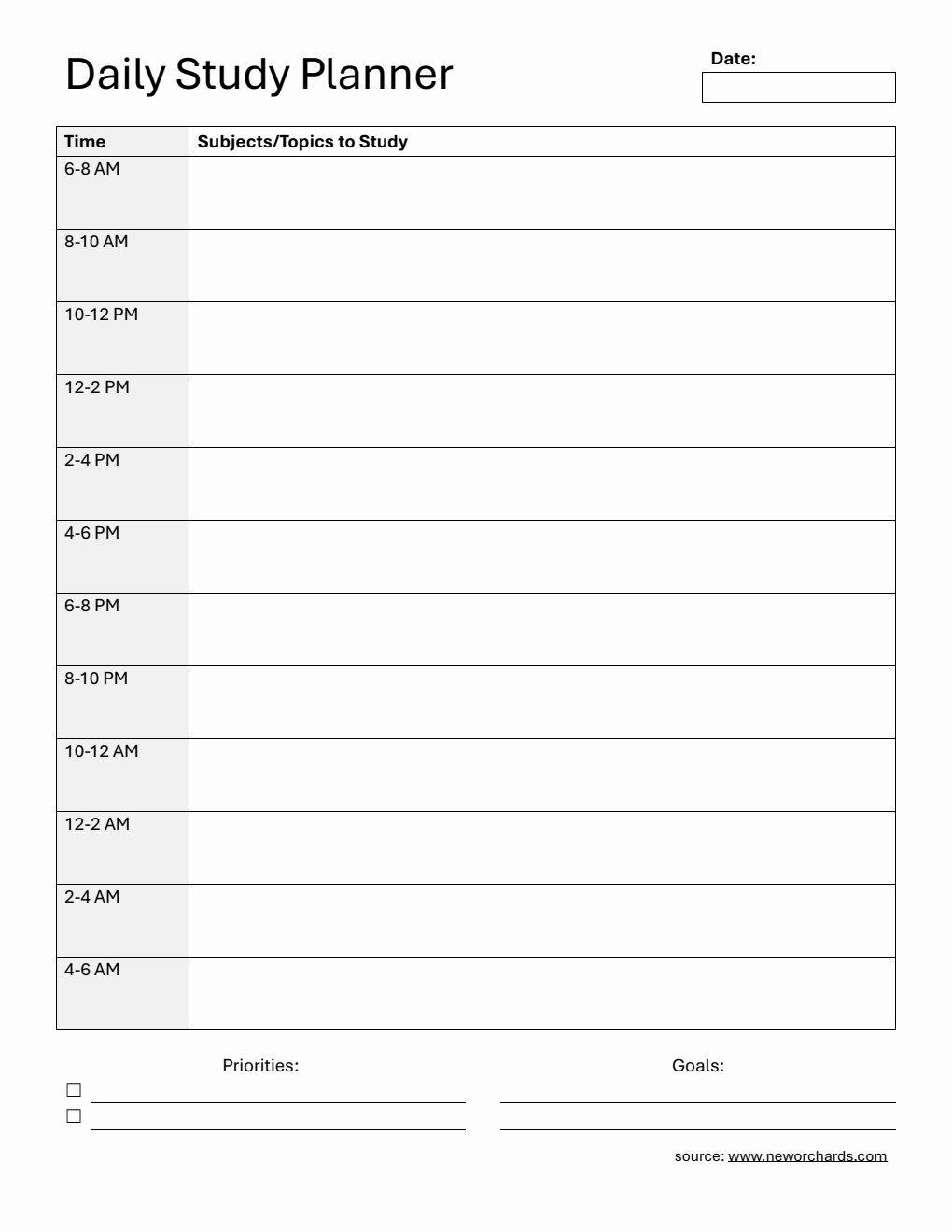 Free Blank Study Planner in Word