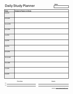 Free Blank Study Planner in Word