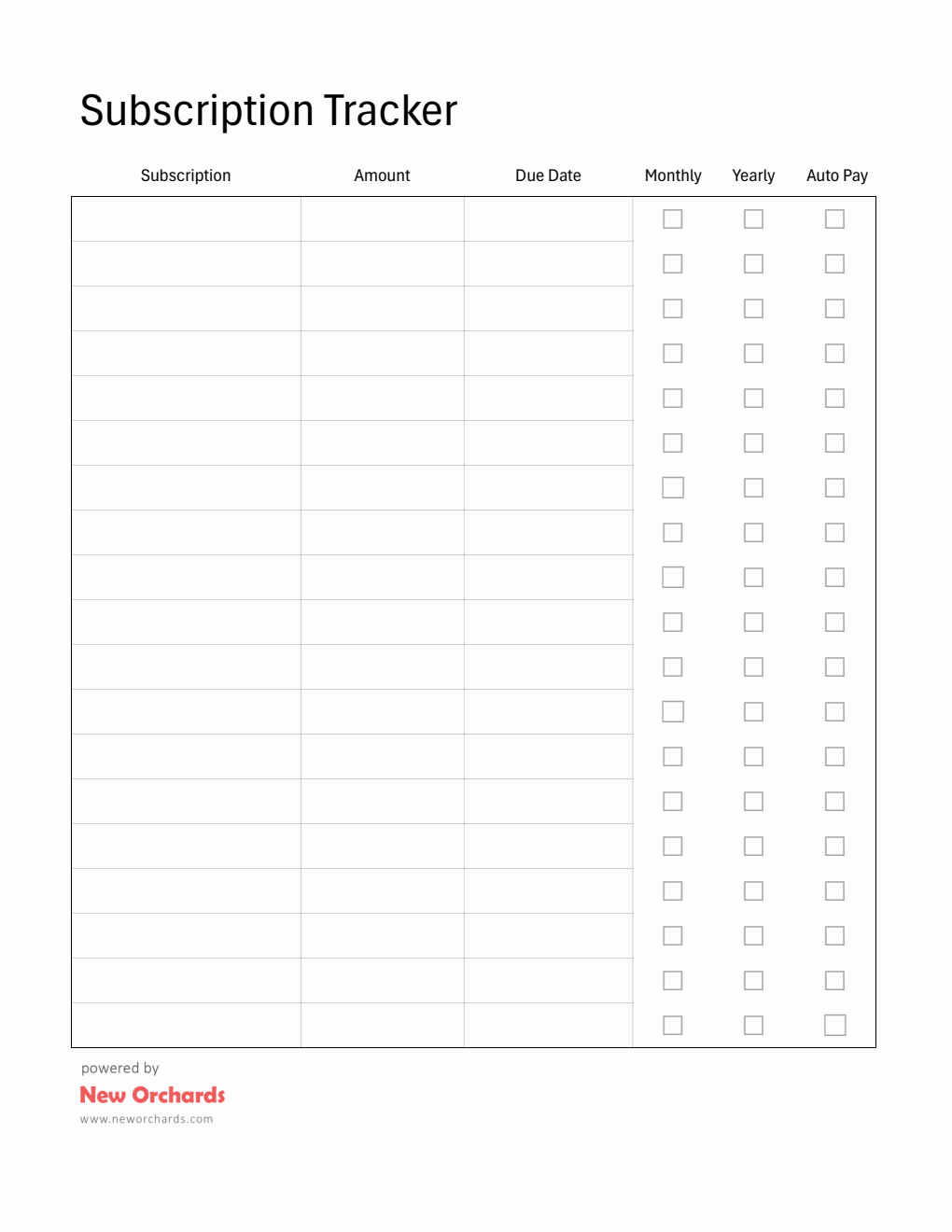Free Printable Subscription Tracker Template — Word
