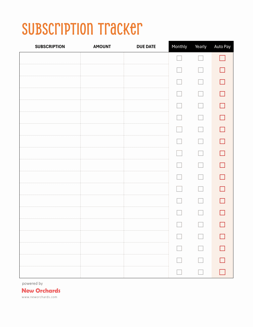 Free Basic Subscription Tracker Template — Word