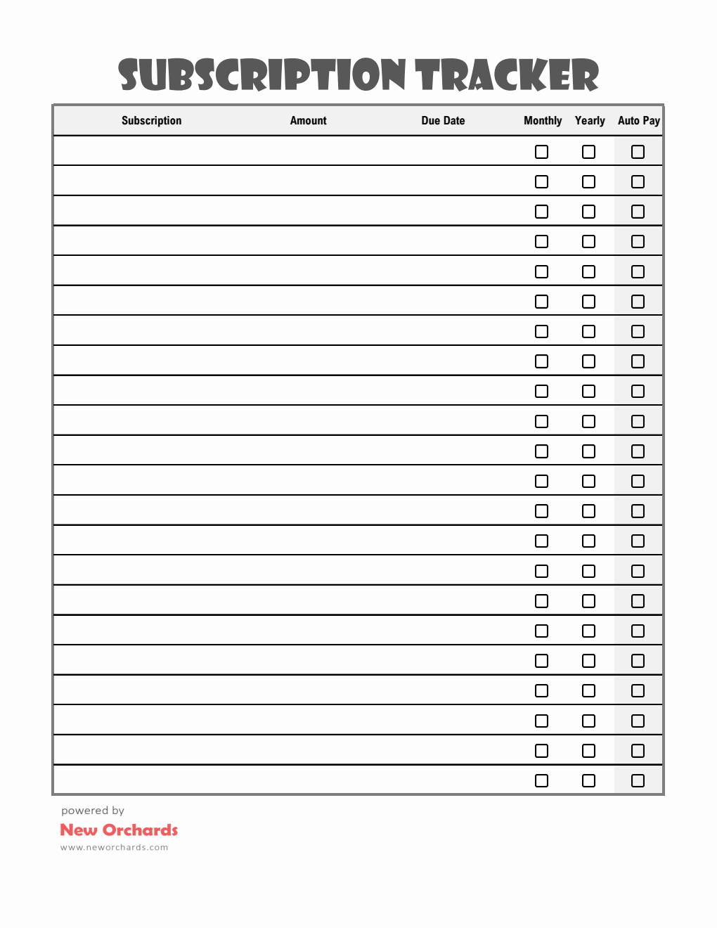 Free Simple Subscription Tracker Template — Excel