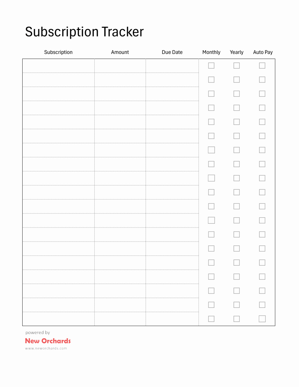 Free Printable Subscription Tracker Template — PDF