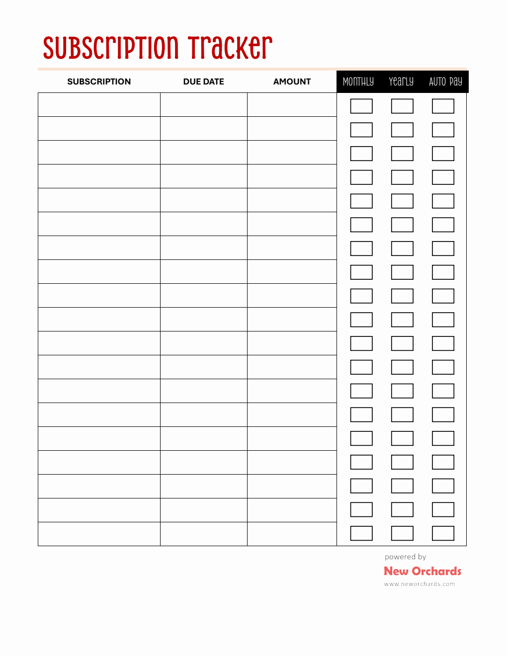 Free Basic Subscription Tracker Template — PDF