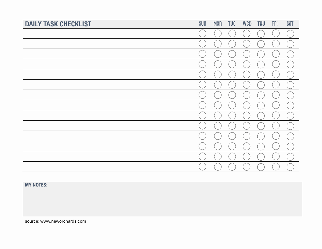 Printable Daily Task Checklist Template PDF