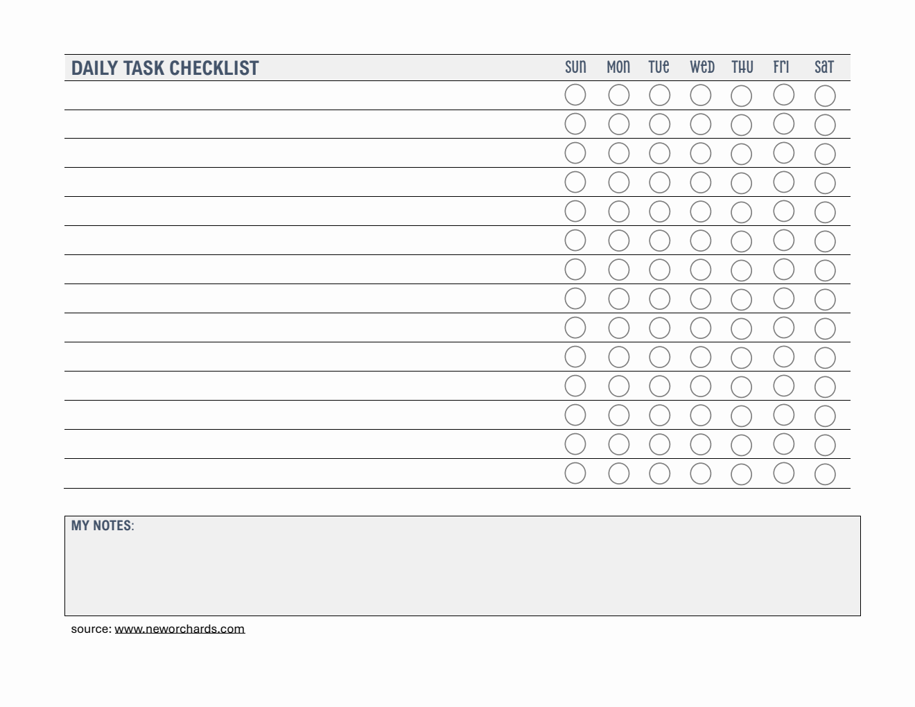 Printable Daily Task Checklist Template Word