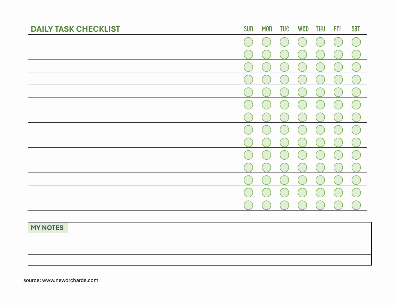 Editable Daily Task Checklist Template Word