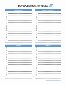 Travel Checklist Template Customizable in Word