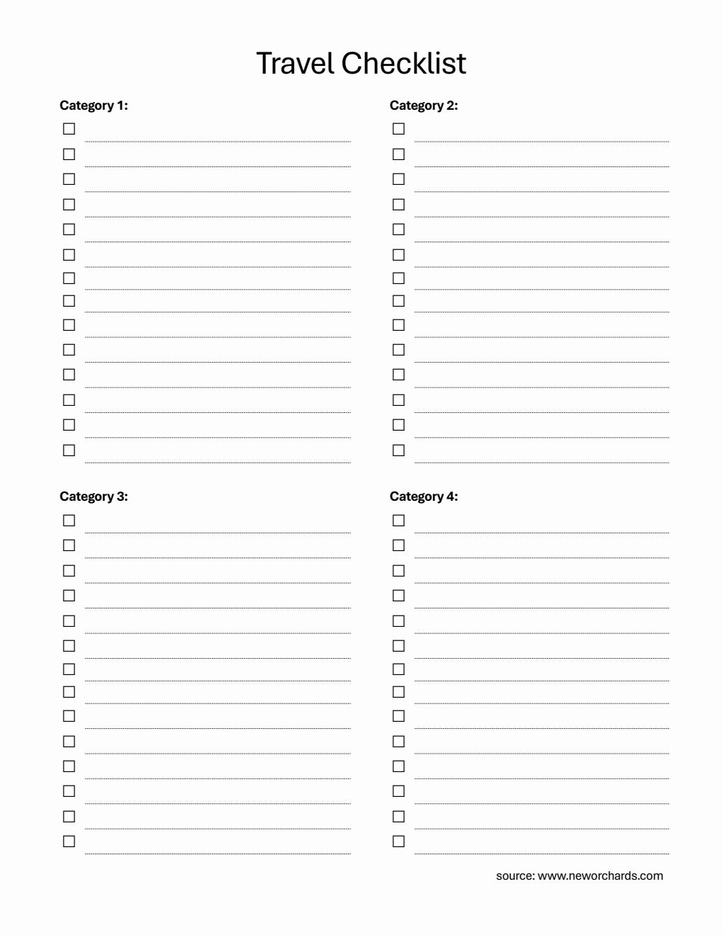 Travel Checklist Template  in PDF