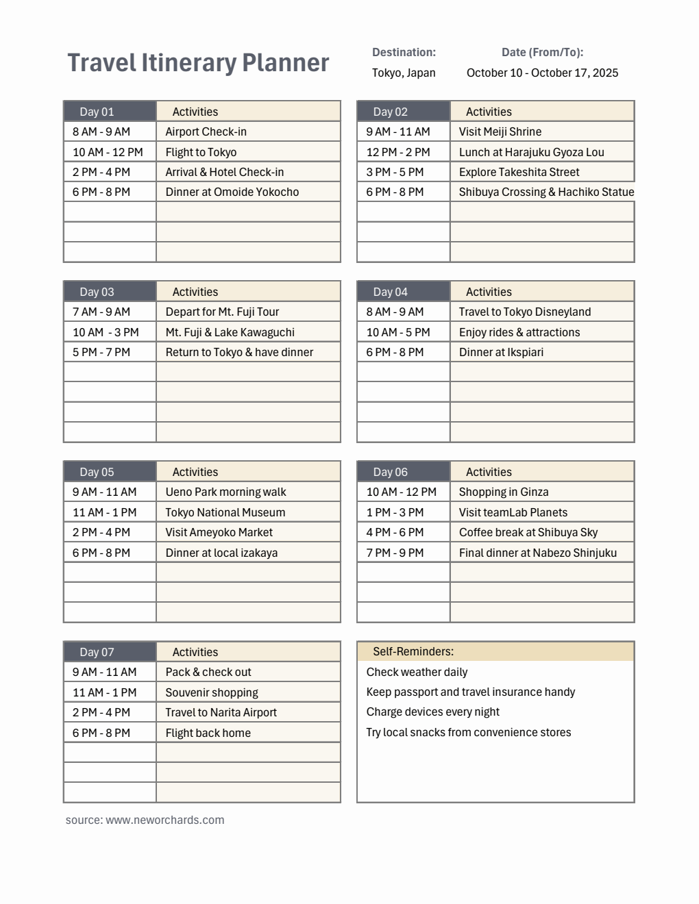 Editable Travel Itinerary Planner | Free to Download in Excel