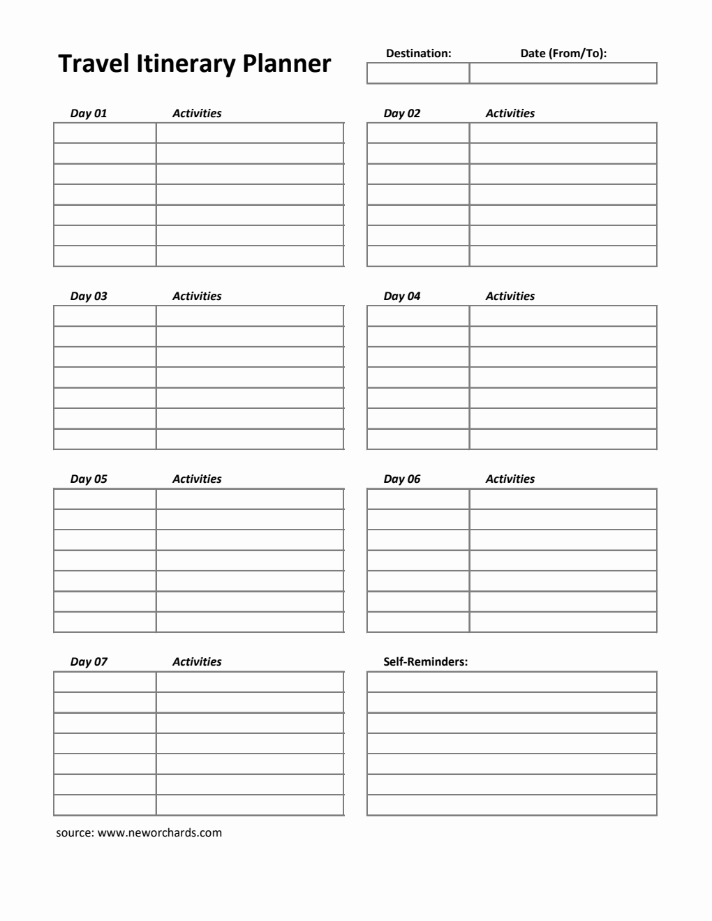 Printable Travel Itinerary Planner | Free to Download in Excel