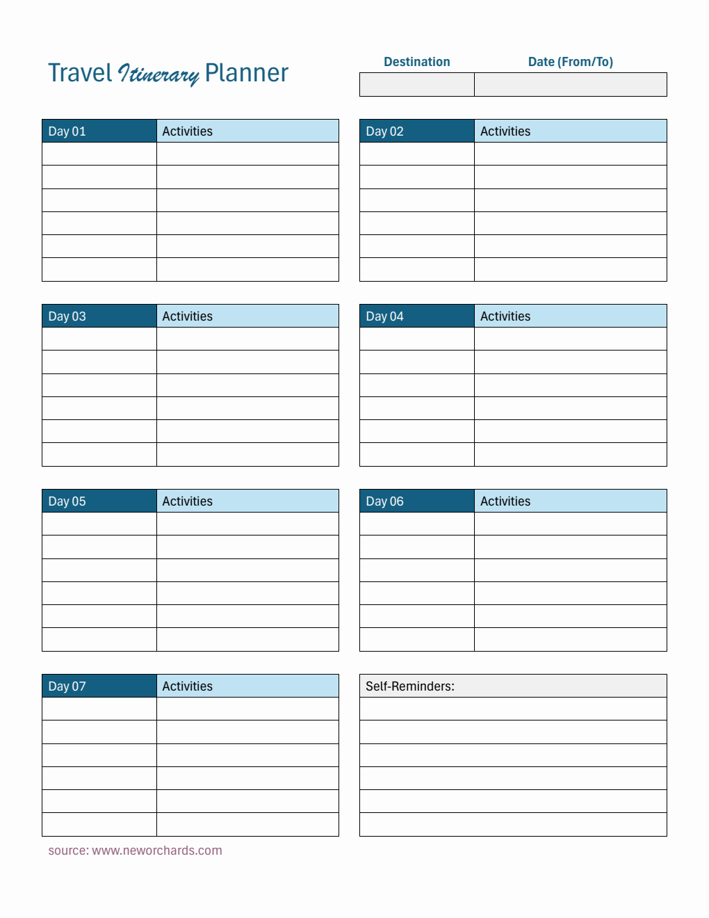 Customizable Travel Itinerary Planner | Free to Download in PDF