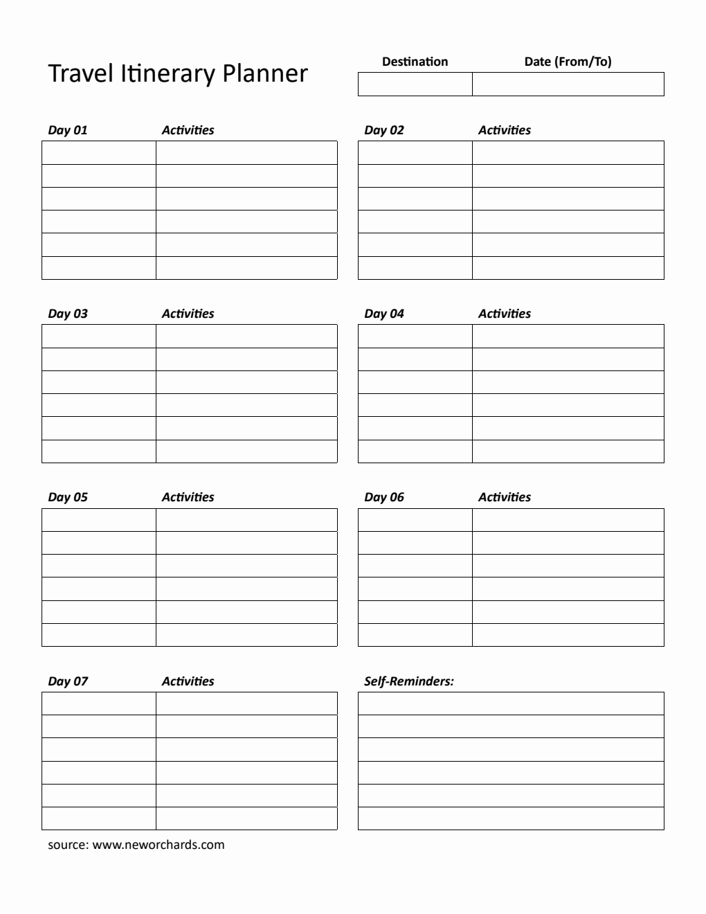 Printable Travel Itinerary Planner | Free to Download in Word