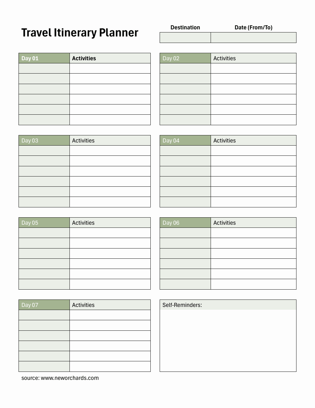 Editable Travel Itinerary Planner | Free to Download in PDF