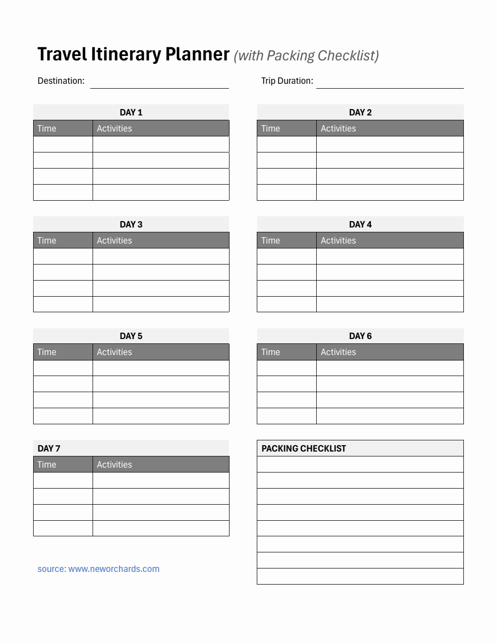 Free  Itinerary Template -  Download in PDF