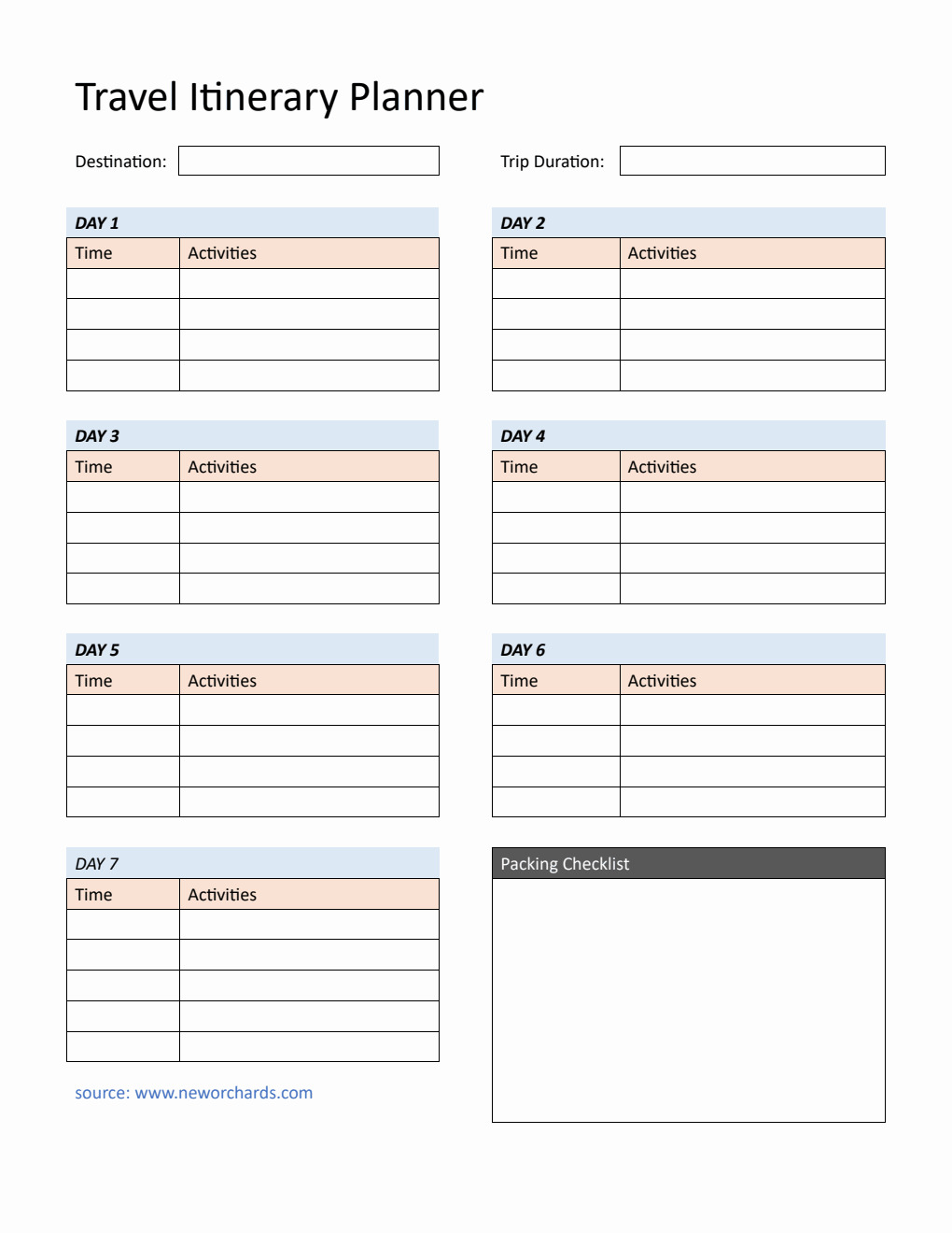 Free Basic Itinerary Template -  Download in Word