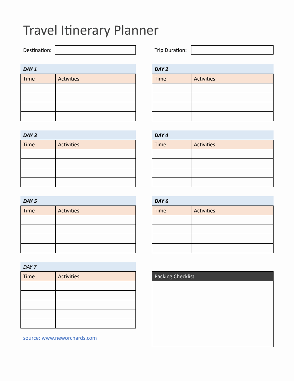 Free Basic Itinerary Template -  Download in PDF