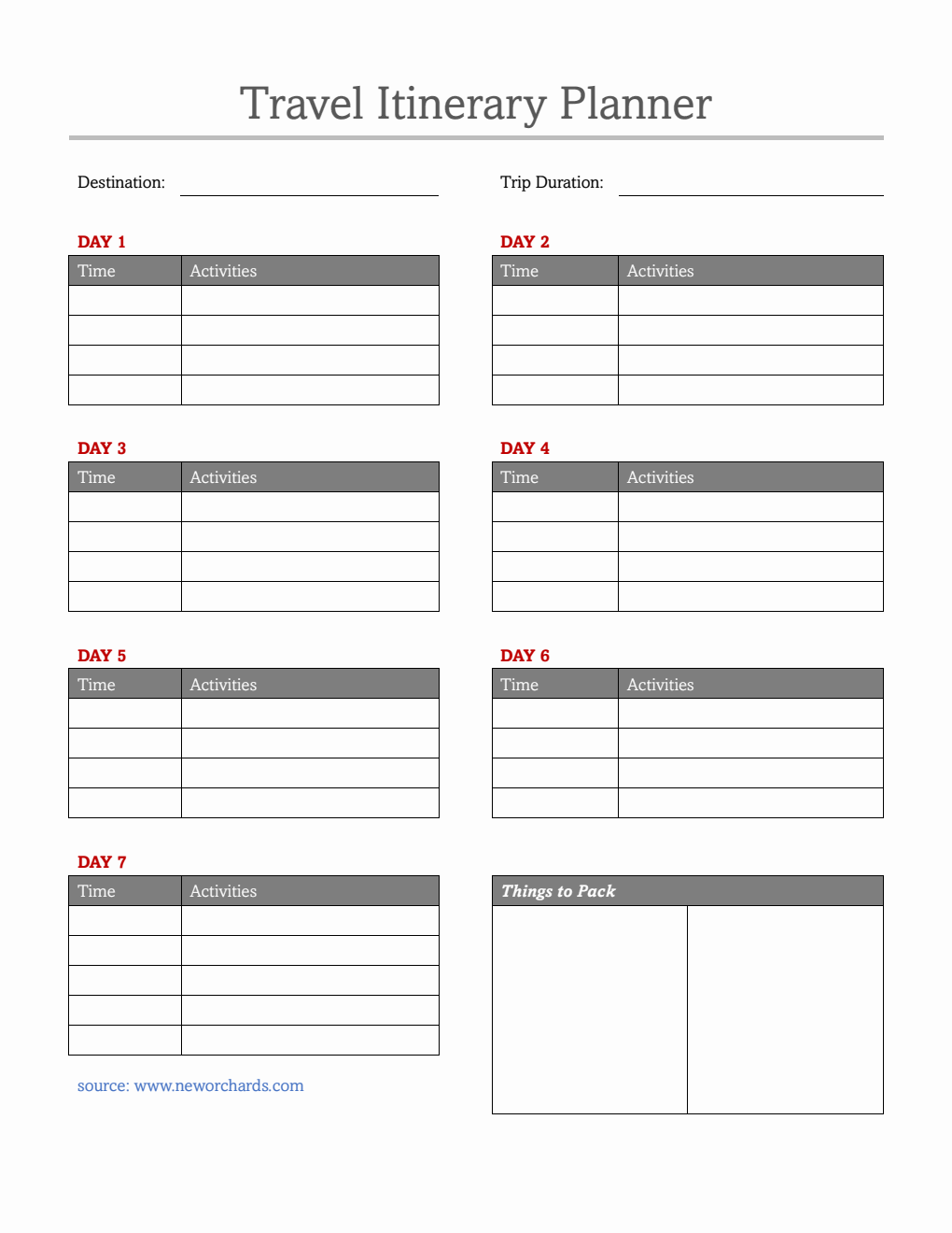 Free  Itinerary Template -  Download in Word