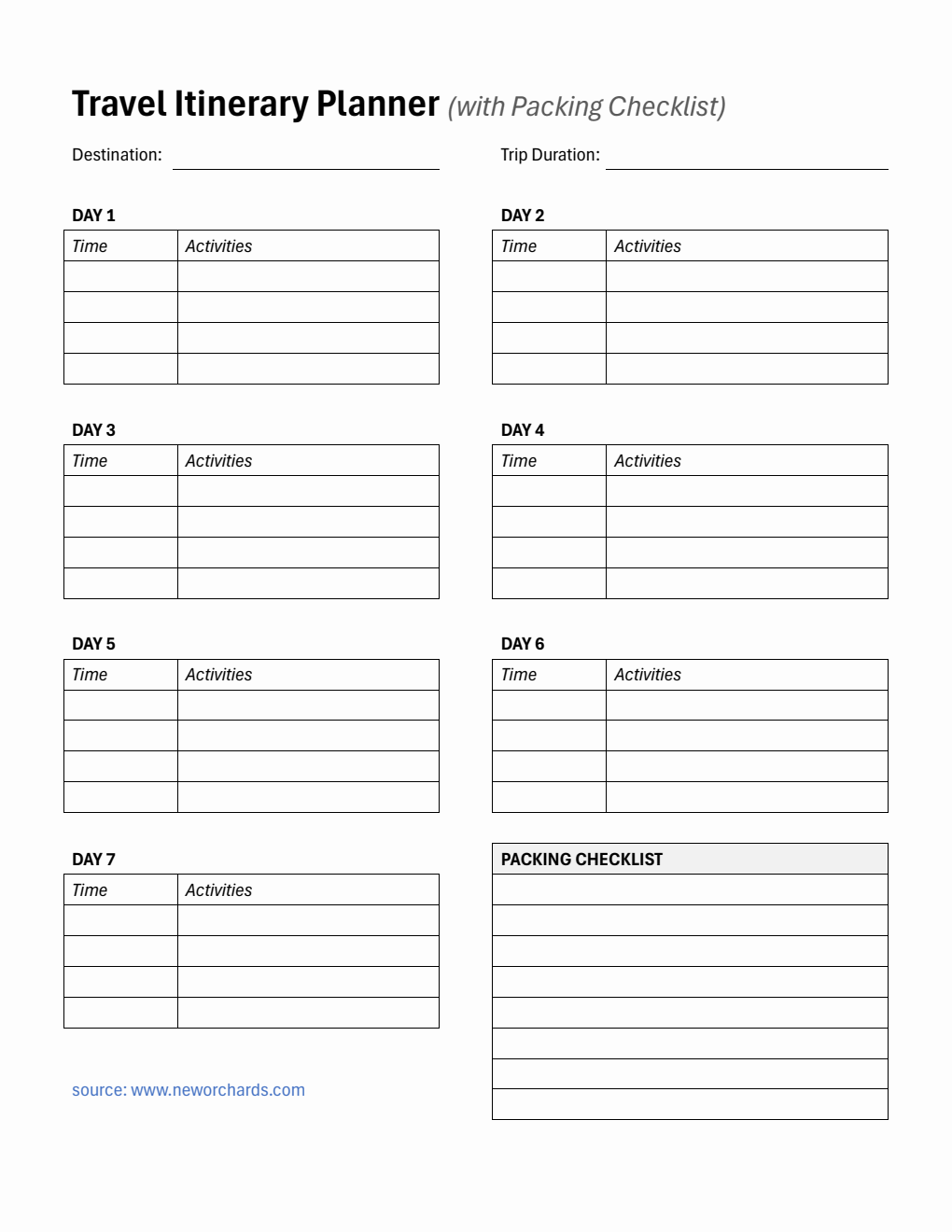 Free Printable Itinerary Template -  Download in Word